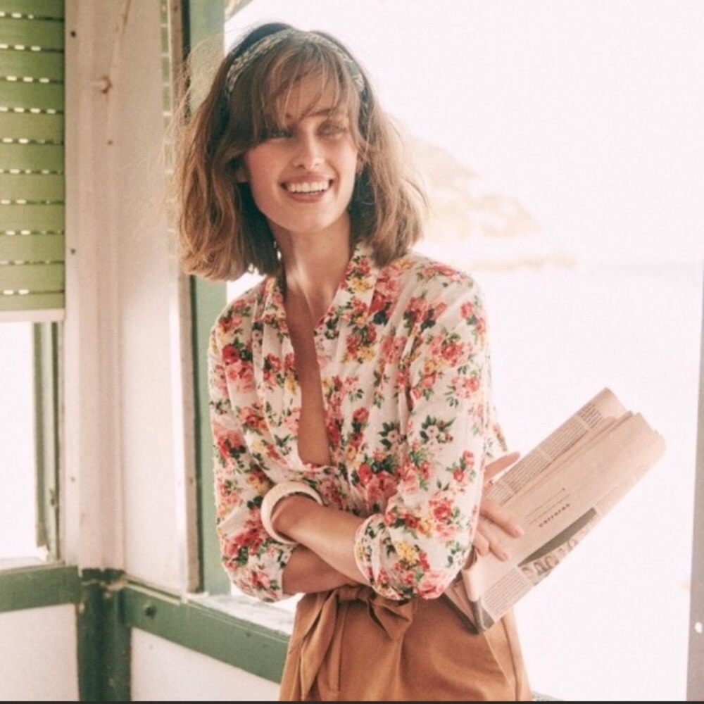 Sezane Pierro 36, Floral Silk Blouse